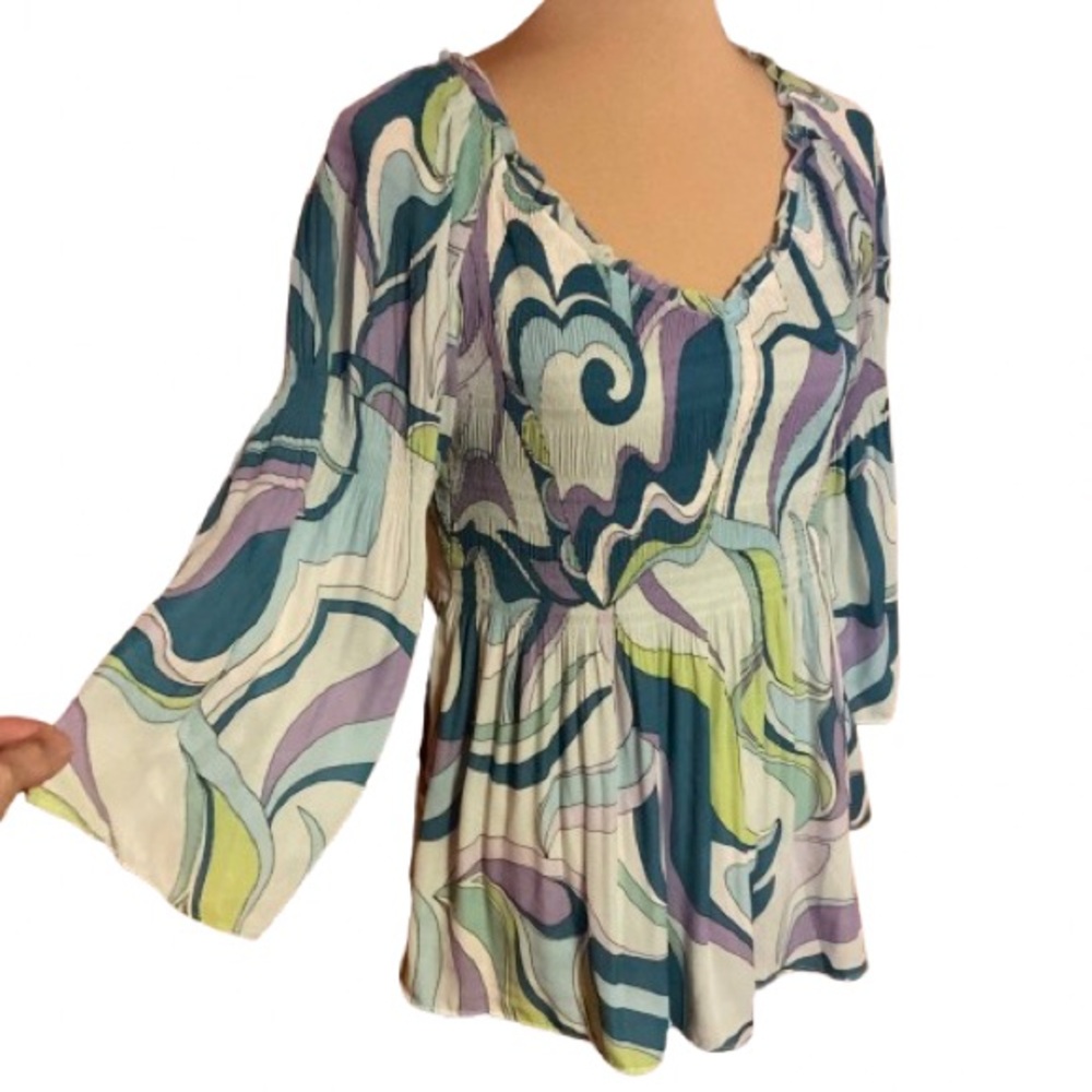Floral & Ivy psychedelic pastel bell sleeve blouse